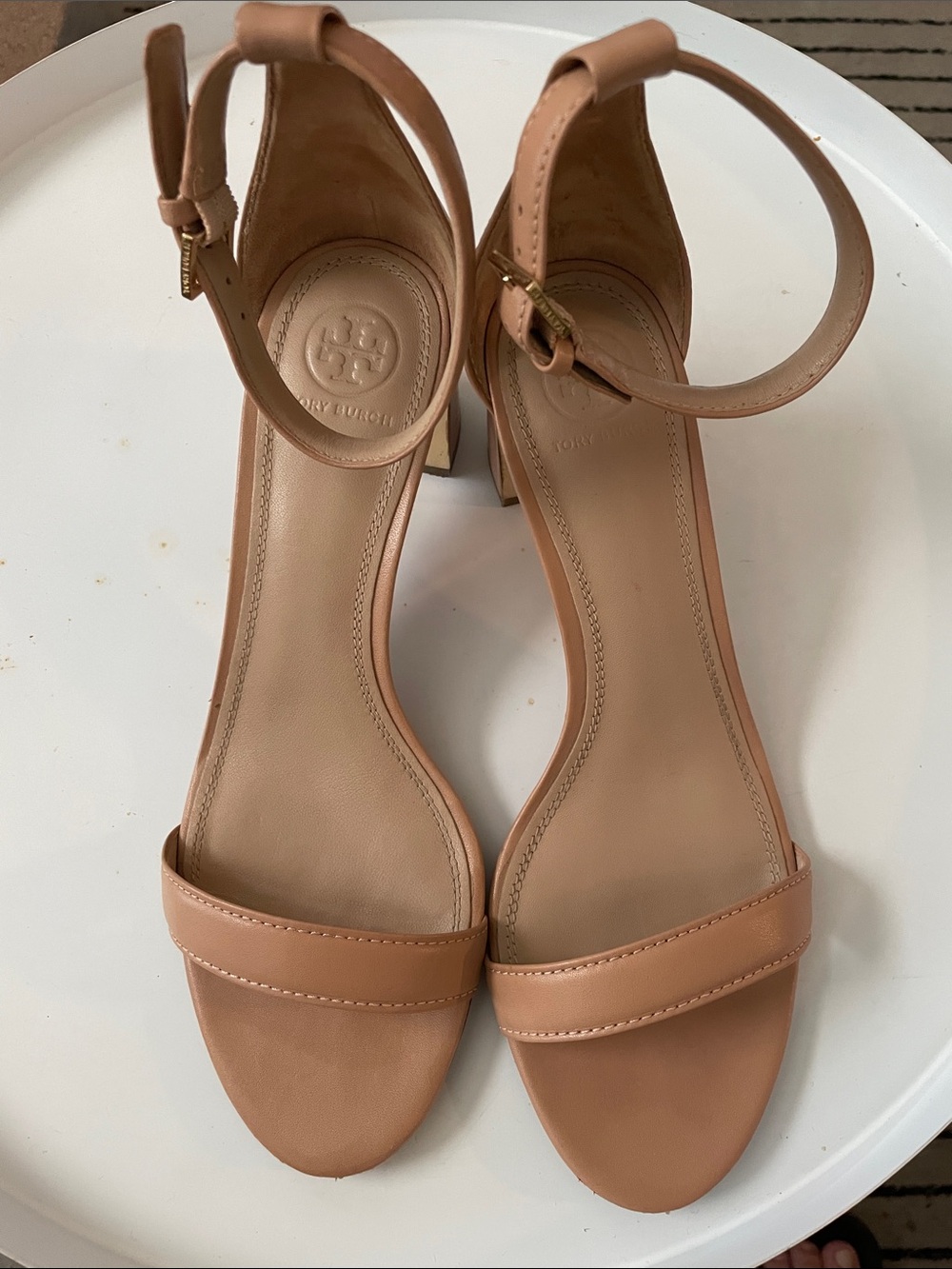 Tory Burch Blush Leather Ankle-Strap Block Heels - Gently Used